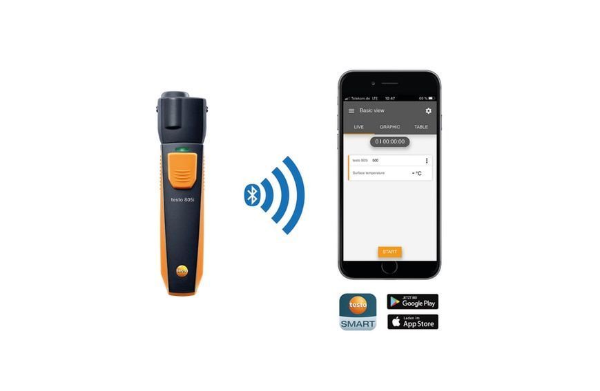 Infrared thermometer Testo 805i with smartphone operation and 8-point laser circle