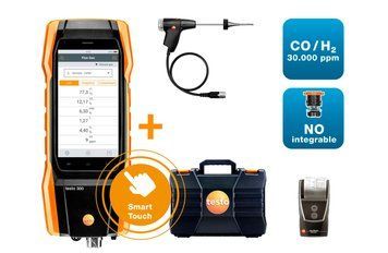 testo 300 NEXT LEVEL Longlife kit 2 with printer - Flue gas analyzer (O2, CO H2-compensated up to 30,000 ppm, NO - can be retrofitted)